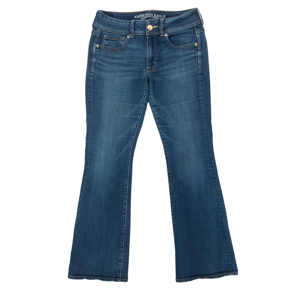 American Eagle Kick Boot Jeans Womens 6 Short Blue Super Stretch Mid Rise Denim